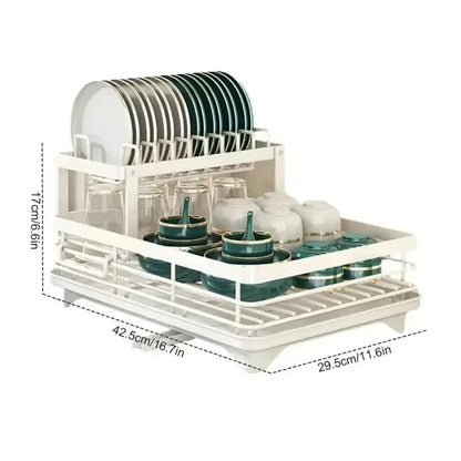 Kitchen Dish Drying Rack with Drainboard & Storage