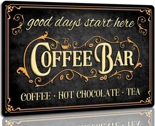 Creative Tin Sign Coffee Bar Sign Hot Chocolate and Tea Vintage Metal Tin Sign Plaque Signs for Kitchen Cafe Pub Home