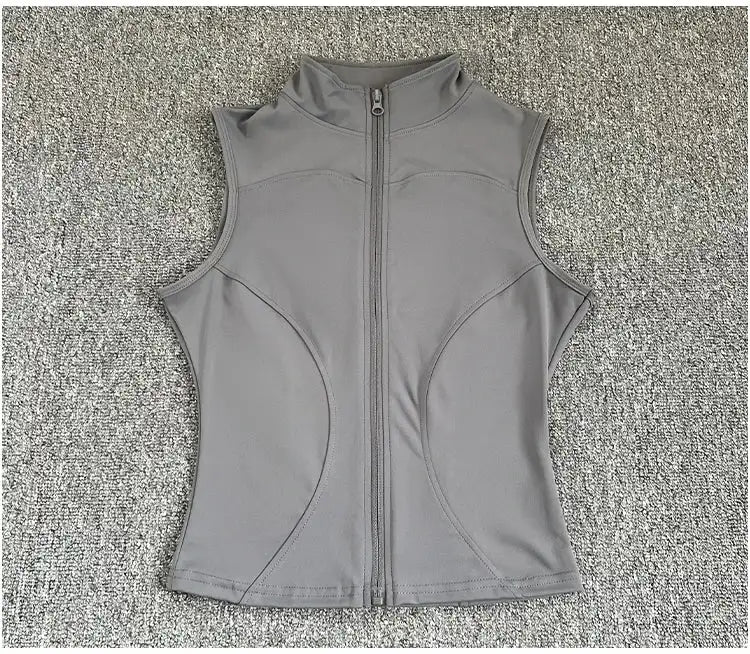 Women's Slim Fit Sport Sleeveless Top Quick Dry Elastic Stand Collar Yoga Fitness Clothing Summer Zipper