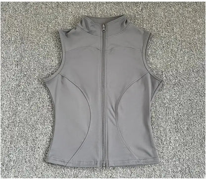 Women's Slim Fit Sport Sleeveless Top Quick Dry Elastic Stand Collar Yoga Fitness Clothing Summer Zipper