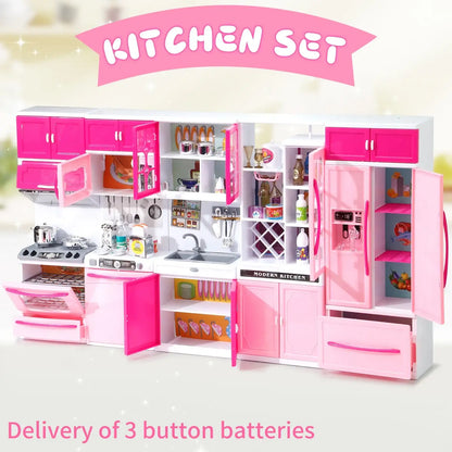 Pink Kitchen Combo Pretend Play 5-Piece Toy Set with Lights and Sounds, For Girls, Christmas/Halloween/Thanksgiving/New Year