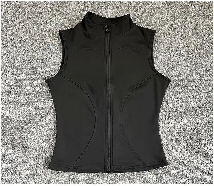 Women's Slim Fit Sport Sleeveless Top Quick Dry Elastic Stand Collar Yoga Fitness Clothing Summer Zipper