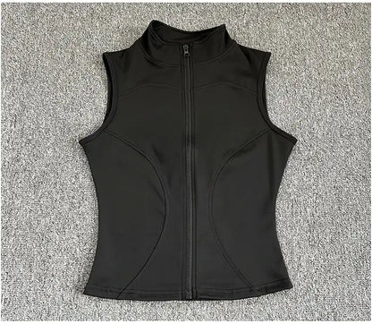 Women's Slim Fit Sport Sleeveless Top Quick Dry Elastic Stand Collar Yoga Fitness Clothing Summer Zipper