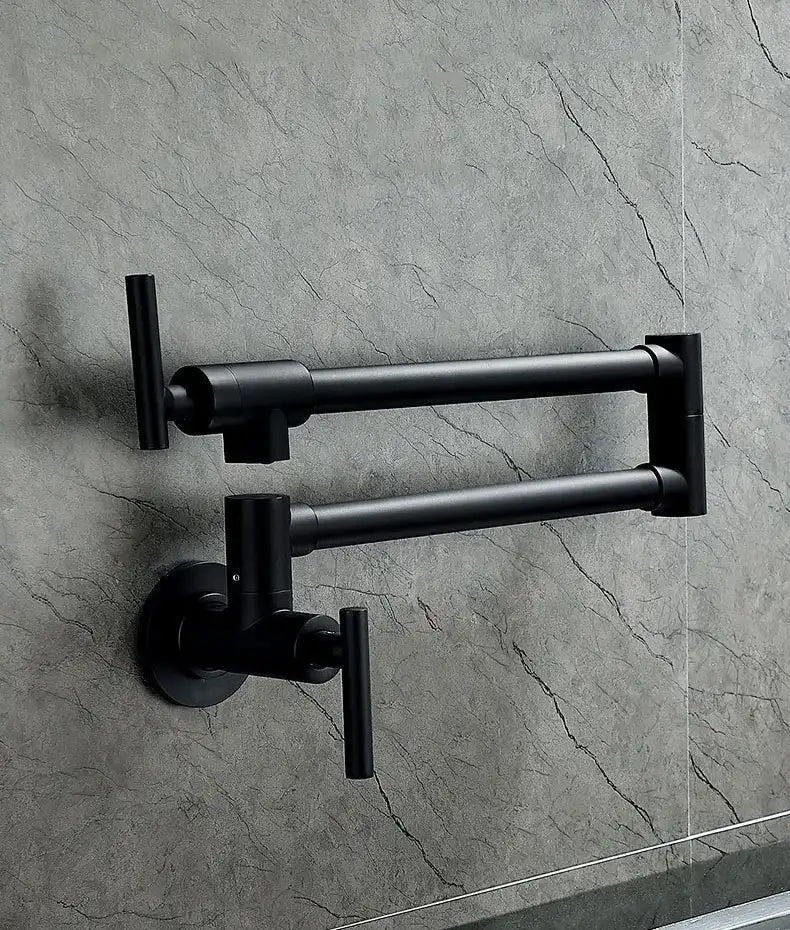 Black Wall Mounted Pot Filler Faucet Swivel Folding Rotary Kitchen Sink Faucet Brushed Gold Single Cooling Sink Tap