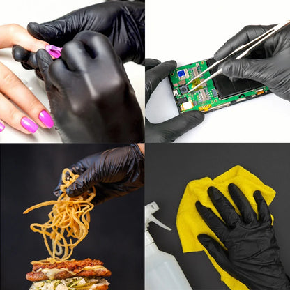 100pcs Disposable Black Nitrile Gloves