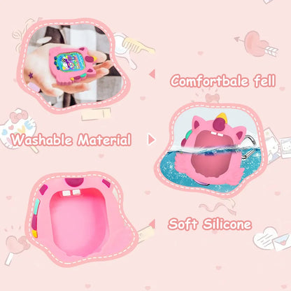 Cute Silicone Protective Case for Tamagotchi Uni 2023 Virtual Pet Machine with Finger Lanyard Anti-Scratch Soft Cover