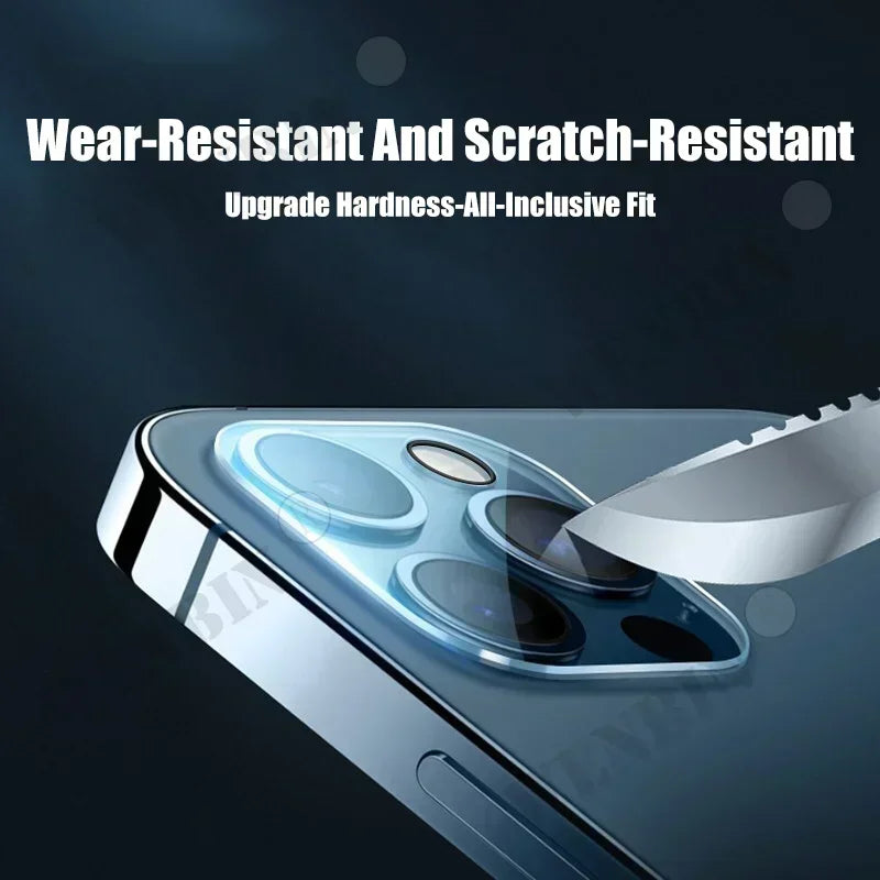 Phone screen protector being scratched with text 'Wear-Resistant And Scratch-Resistant' on a dark background