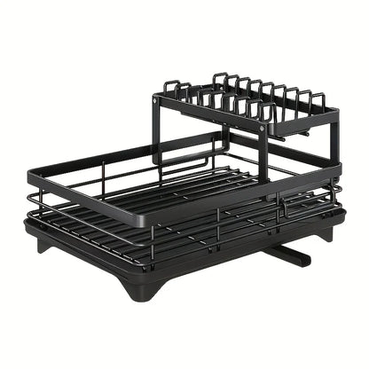 Kitchen Dish Drying Rack with Drainboard & Storage