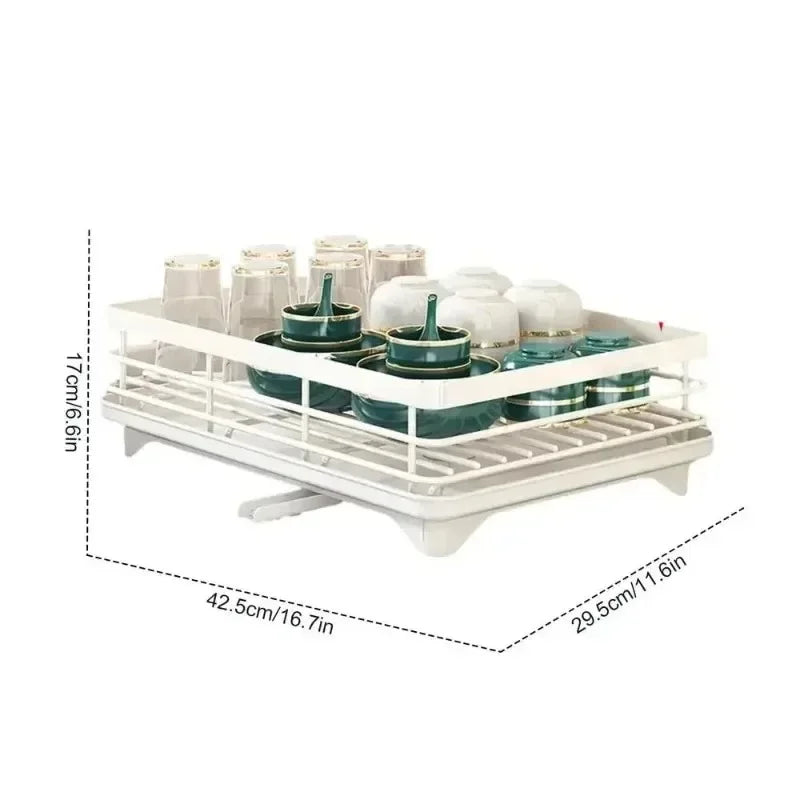 Kitchen Dish Drying Rack with Drainboard & Storage