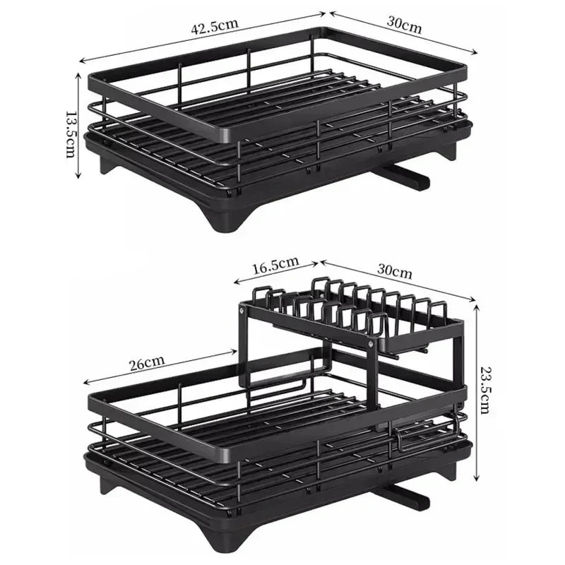 Kitchen Dish Drying Rack with Drainboard & Storage