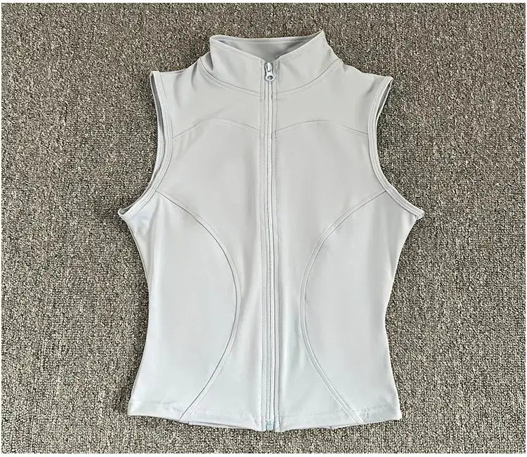Women's Slim Fit Sport Sleeveless Top Quick Dry Elastic Stand Collar Yoga Fitness Clothing Summer Zipper