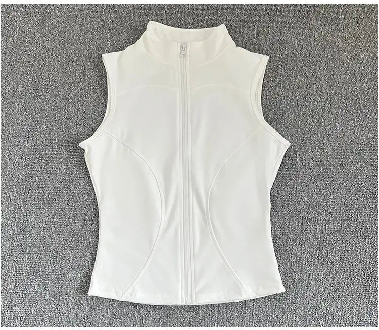 Women's Slim Fit Sport Sleeveless Top Quick Dry Elastic Stand Collar Yoga Fitness Clothing Summer Zipper