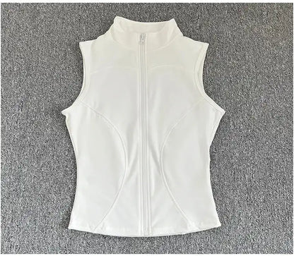 Women's Slim Fit Sport Sleeveless Top Quick Dry Elastic Stand Collar Yoga Fitness Clothing Summer Zipper