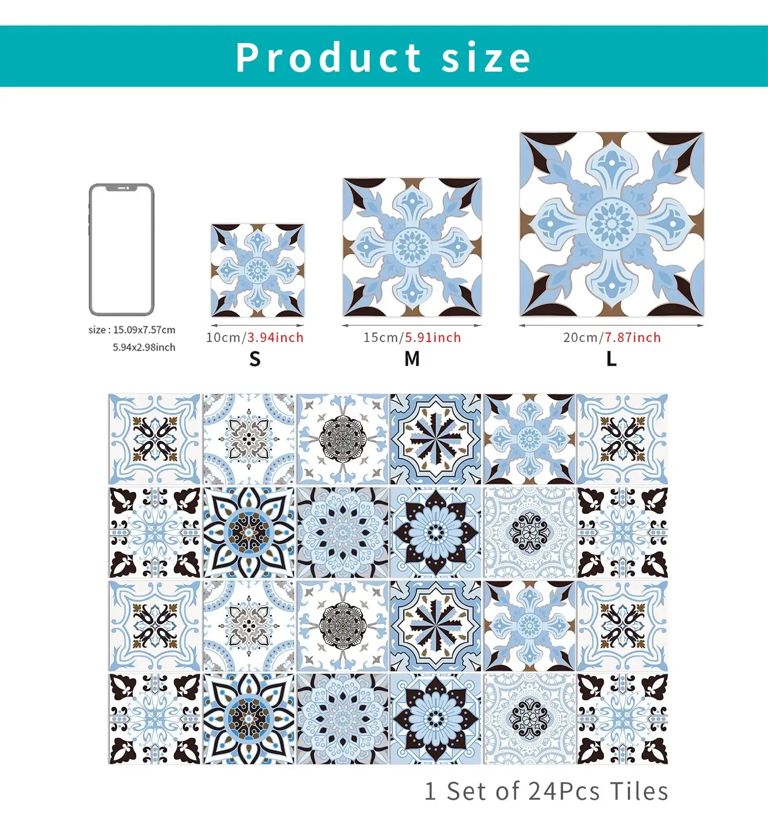 24 PCS Modern Style PVC Tile Stickers Waterproof Antifouling Self Adhesive  Kitchen Bathroom Floor Art Wall Decor Decals