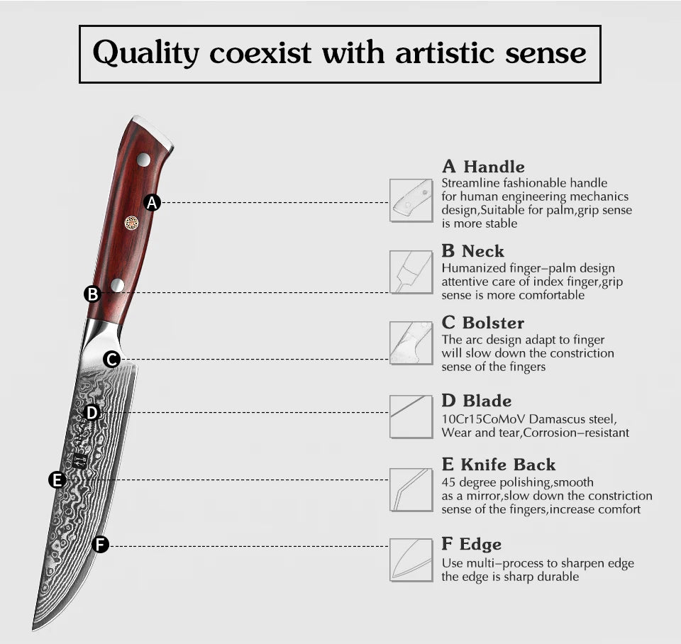 XINZUO 5 Inch VG10 Damascus Steak Knife Rosewood