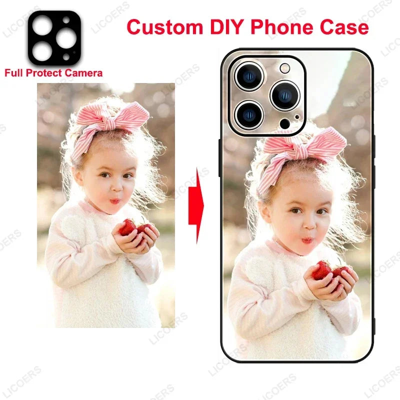 Custom DIY phone case with a child holding apples design on a white background