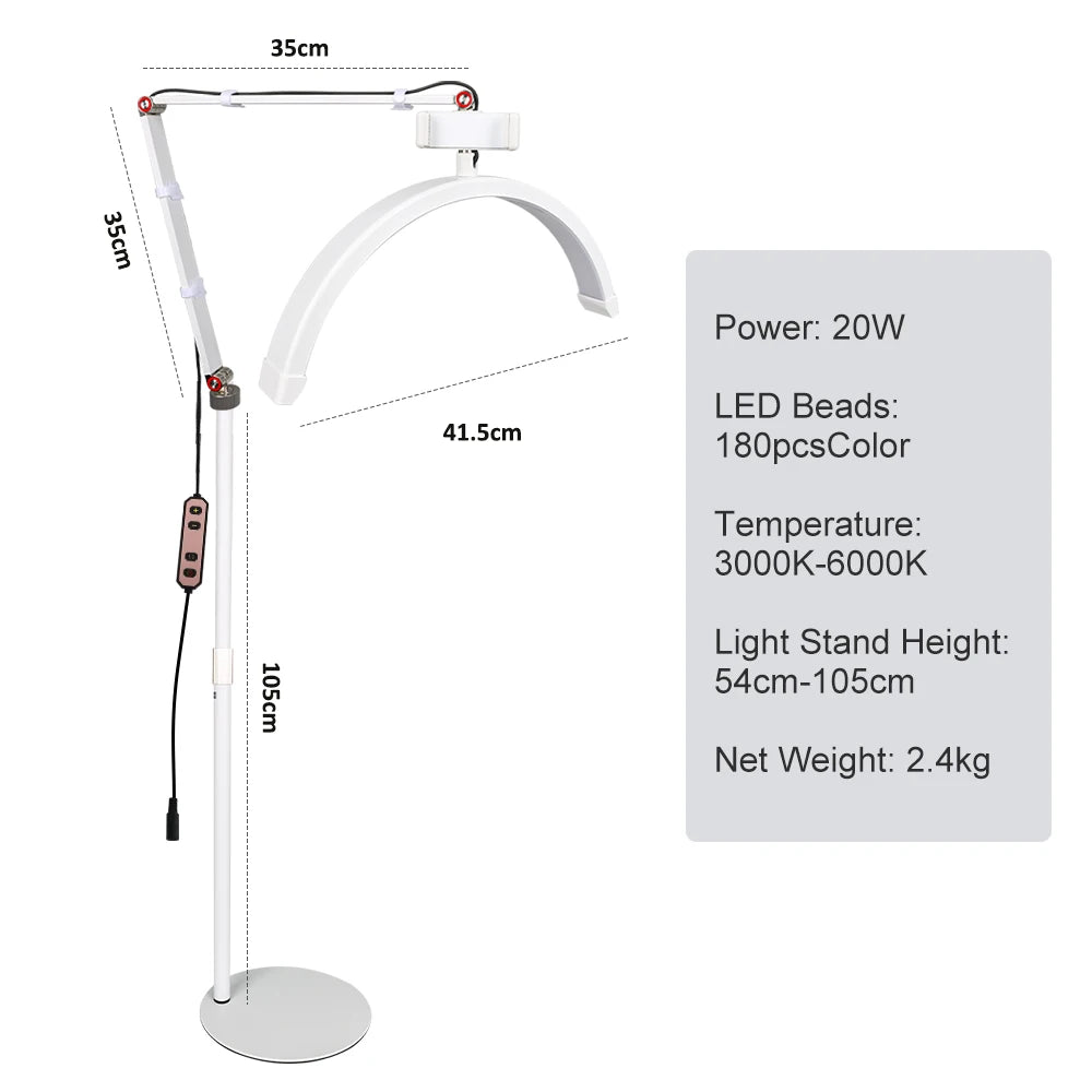 LED lamp with dimensions and specifications on a white background
