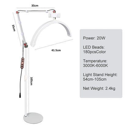 LED lamp with dimensions and specifications on a white background