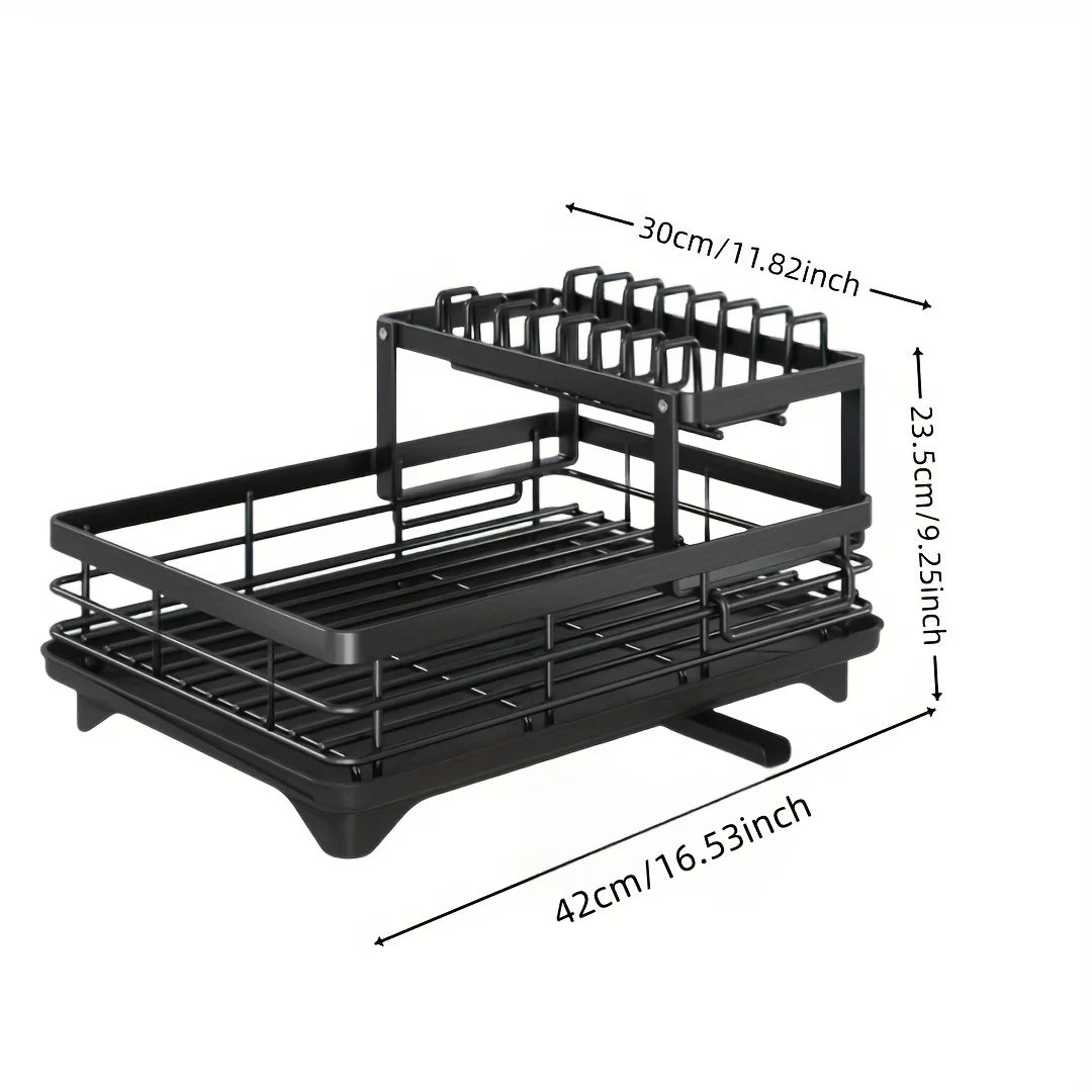 Kitchen Dish Drying Rack with Drainboard & Storage