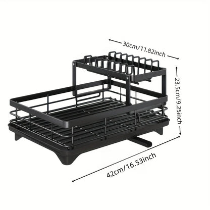 Kitchen Dish Drying Rack with Drainboard & Storage