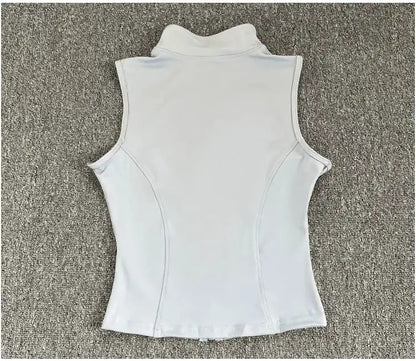 Women's Slim Fit Sport Sleeveless Top Quick Dry Elastic Stand Collar Yoga Fitness Clothing Summer Zipper