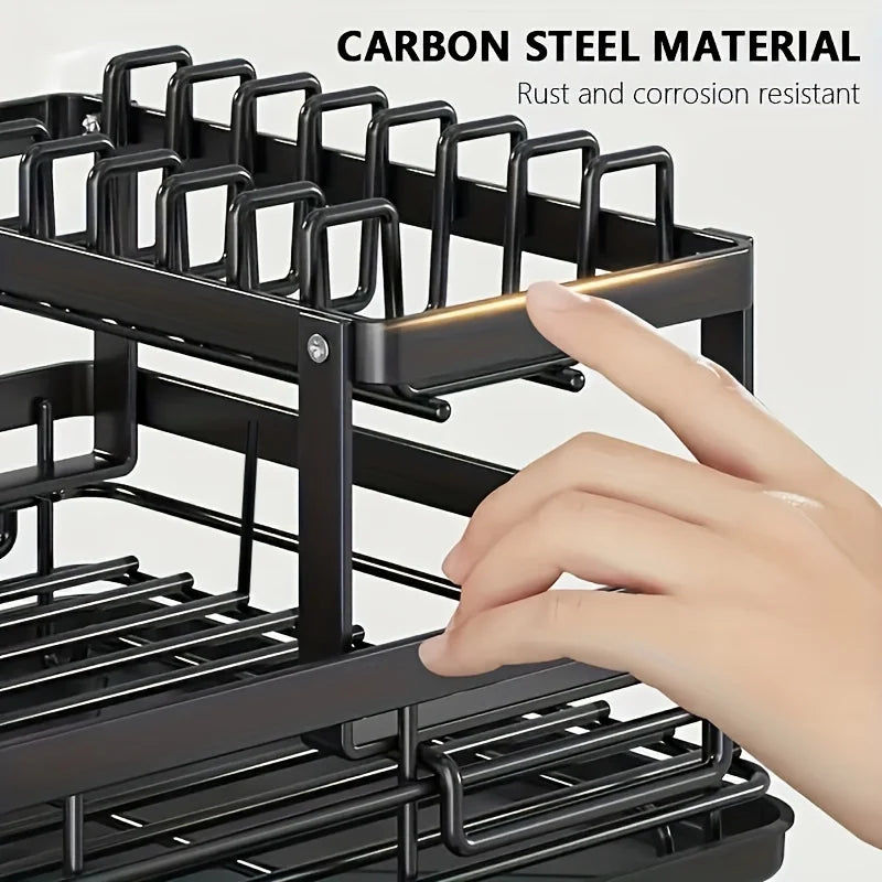 Kitchen Dish Drying Rack with Drainboard & Storage