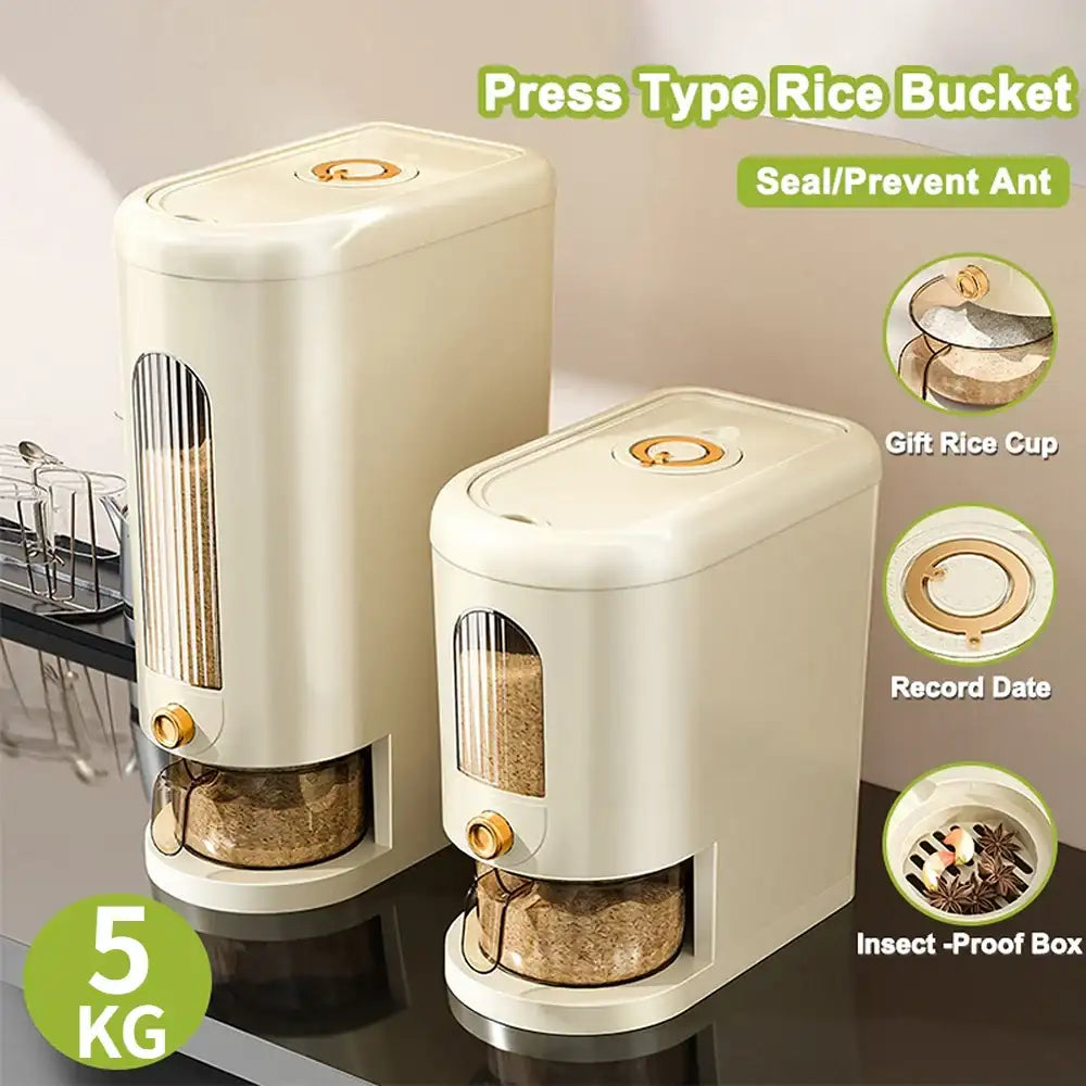 5KG Automatic Rice Dispenser Moisture-proof Rice Storage Box Large Capacity Cereal Rice Container Kitchen Dry Food Dispenser