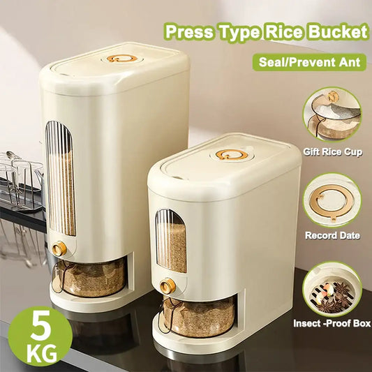 5KG Automatic Rice Dispenser Moisture-proof Rice Storage Box Large Capacity Cereal Rice Container Kitchen Dry Food Dispenser