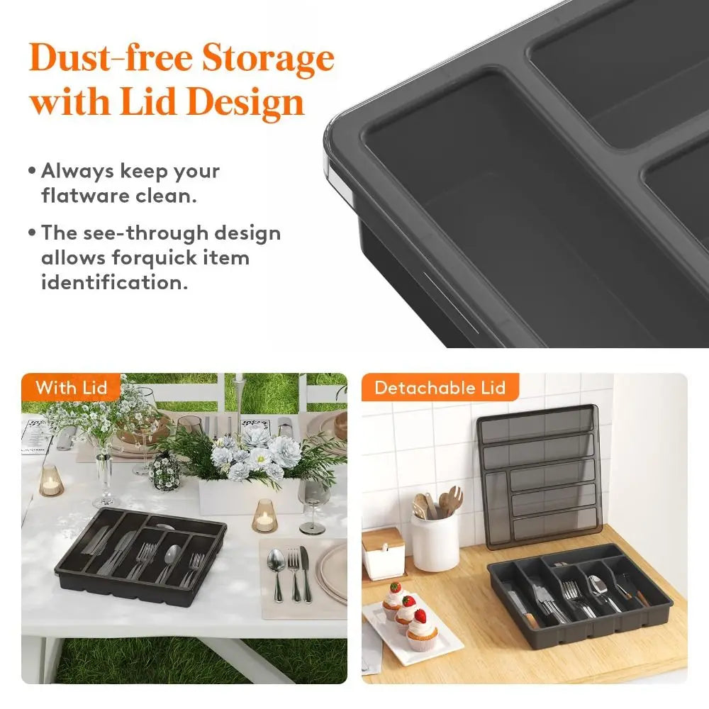 Silverware Organizer Tray with Lid
