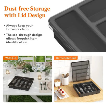 Silverware Organizer Tray with Lid