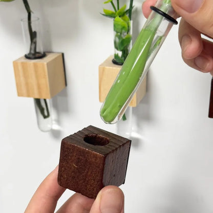 Wood Test Tube Vase Magnetic Flower Decor