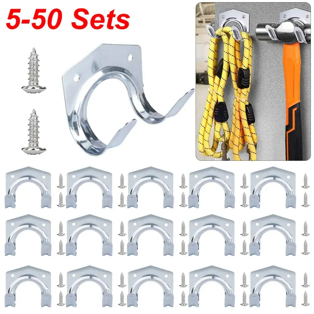 5-50Sets Multi-Purpose Wall Hook Metal Hanger Holder Double Hooks Garage Shed Hanging Organizer for Garden Kitchen Garage Tool