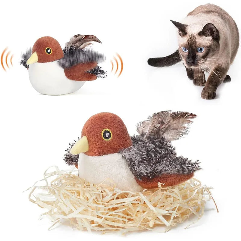 Interactive Cat Toys Flapping Bird Cat Toy Flying Wings Sparrow Catnip Toys Vivid Chirpi]ng Simulation Bird Interactive Cat Toy