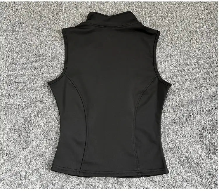 Women's Slim Fit Sport Sleeveless Top Quick Dry Elastic Stand Collar Yoga Fitness Clothing Summer Zipper