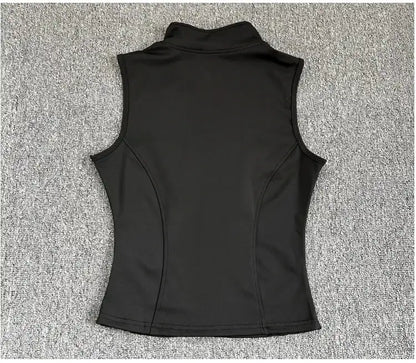 Women's Slim Fit Sport Sleeveless Top Quick Dry Elastic Stand Collar Yoga Fitness Clothing Summer Zipper