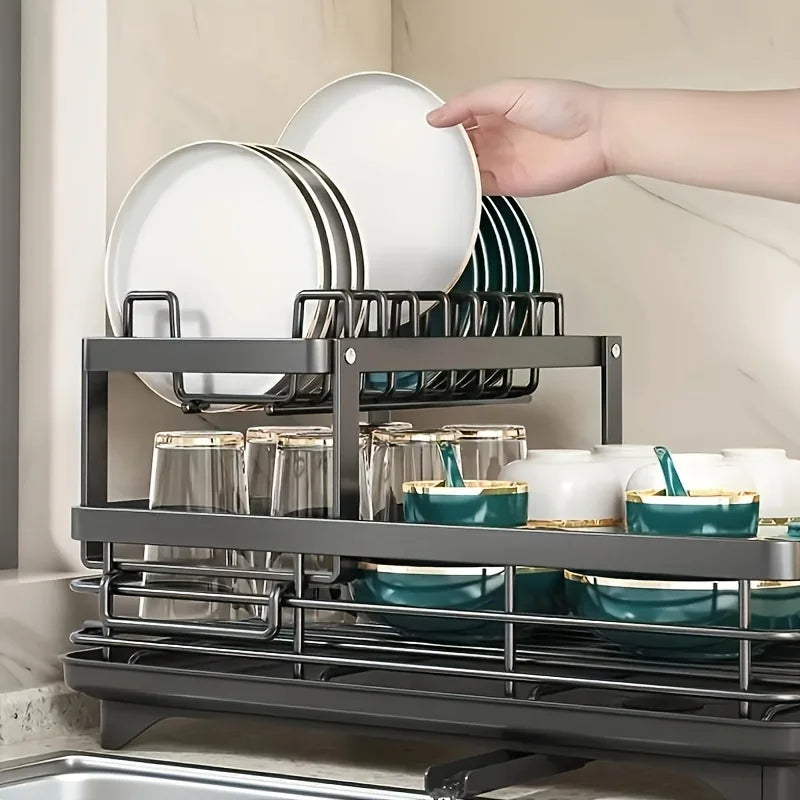 Kitchen Dish Drying Rack with Drainboard & Storage
