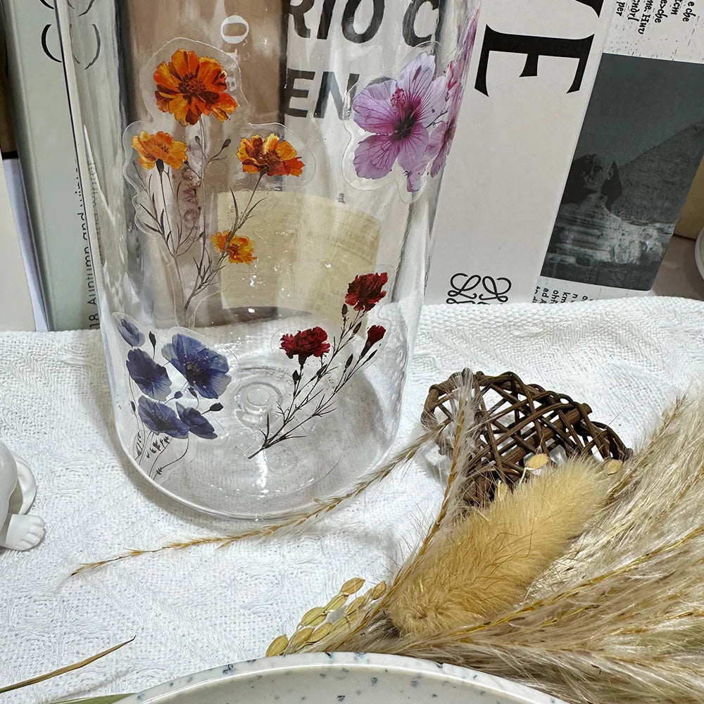 50 PCS Ink Flower Stickers Pack Waterproof Transparent PET Booklet Flower Material Decorative Guitar Notebook