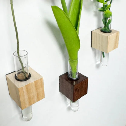 Wood Test Tube Vase Magnetic Flower Decor