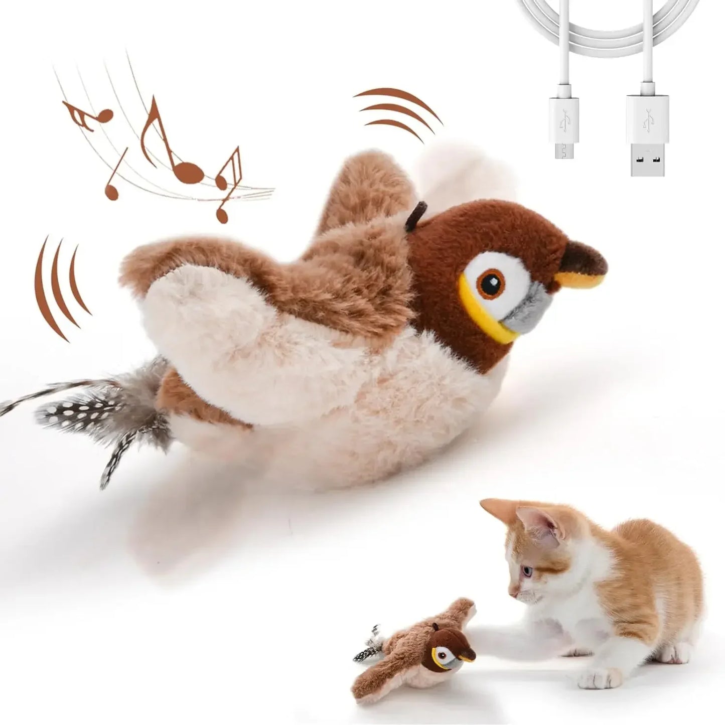 Flying Bird Cat Toy Interactive Cat Toys Rechargeable Chirping Flapping Bird(no Flying) Can Add Catnip Touch Activated Plush Toy