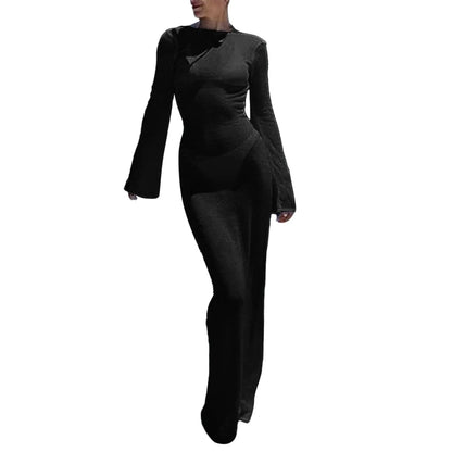Black long-sleeve dress on a white background