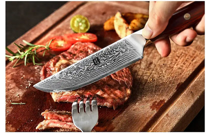 XINZUO 5'' Inch Steak Knife Damascus VG10 Steel Kitchen Knives High Quality Cutter Tools Utility Knife with Rosewood Handle