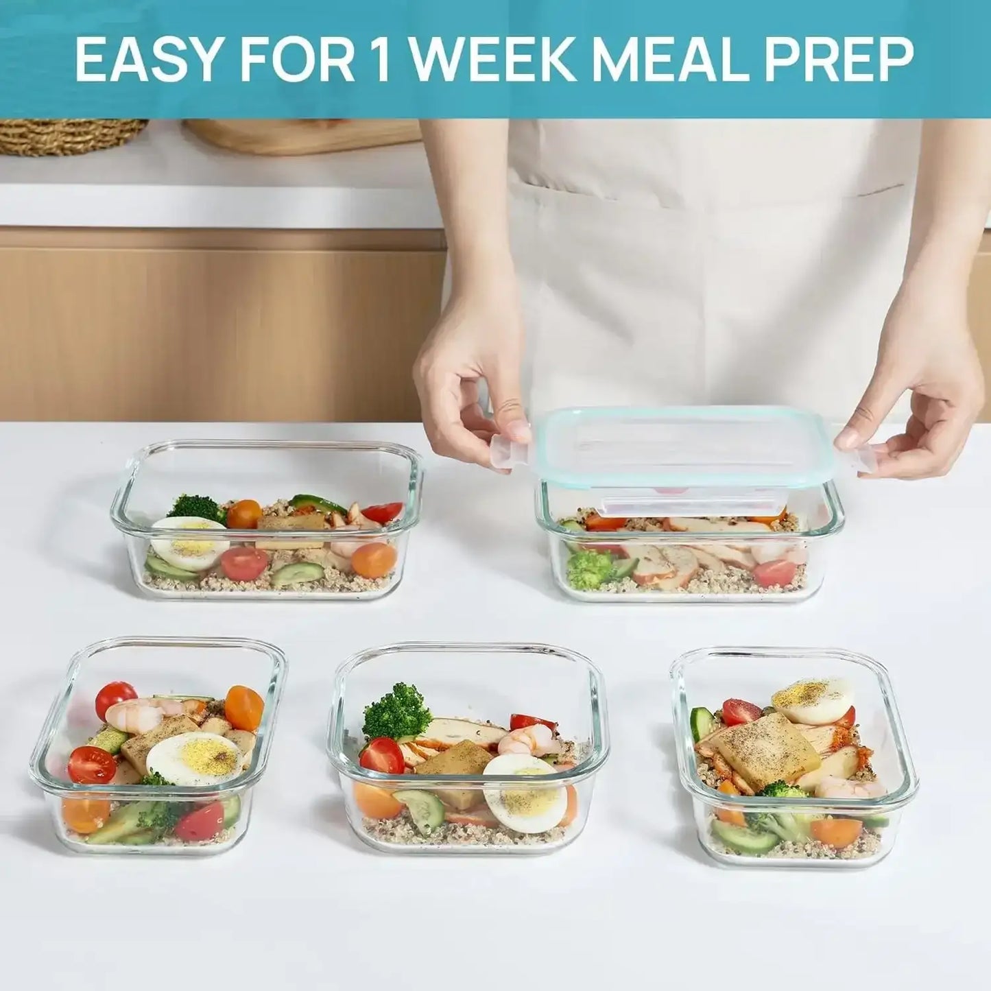 Glass Food Storage Containers Kitchen Organizer, Bento Lunch Boxes，Storage Vegetable Fruit Kitchen Accessories