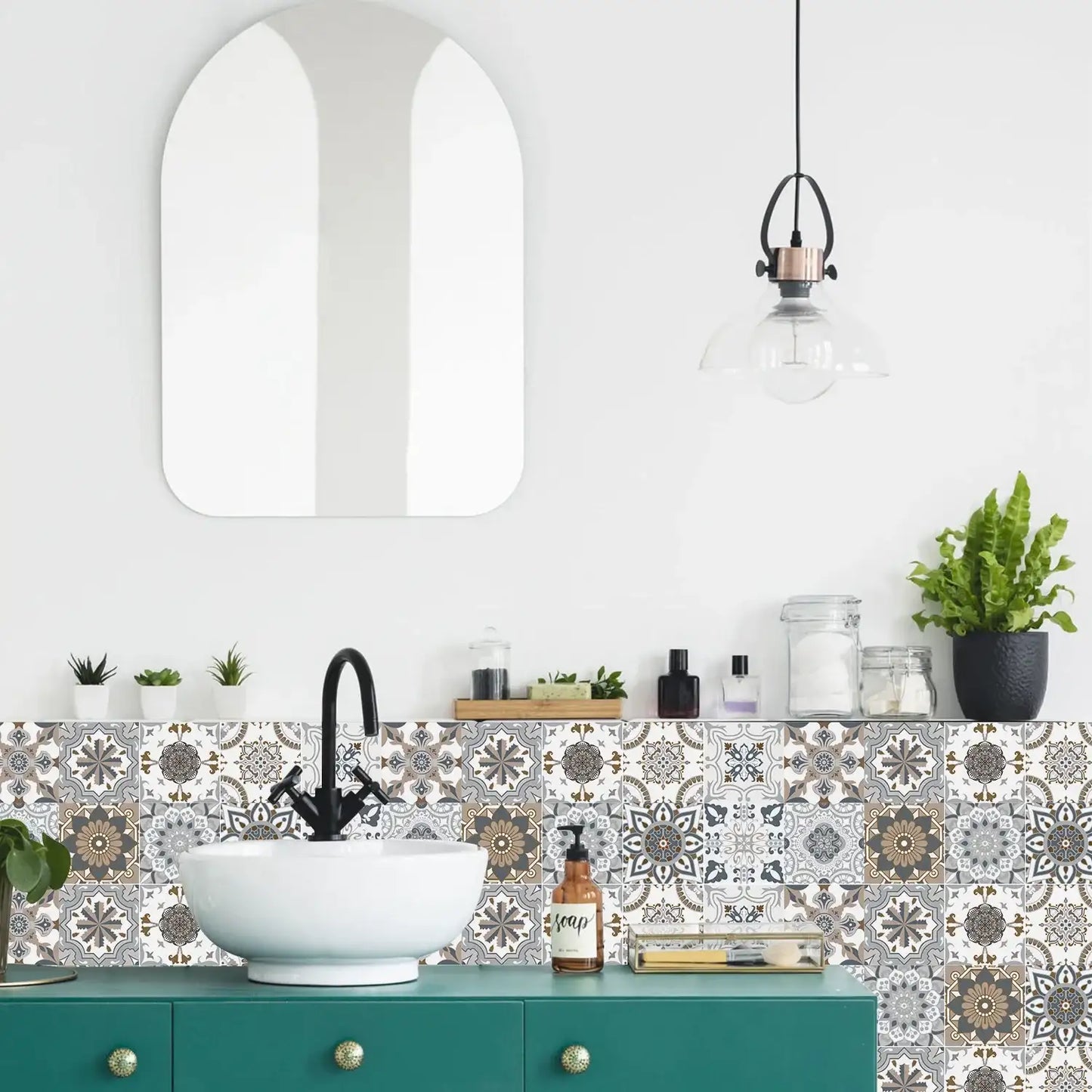 24 PCS Modern Style PVC Tile Stickers Waterproof Antifouling Self Adhesive  Kitchen Bathroom Floor Art Wall Decor Decals