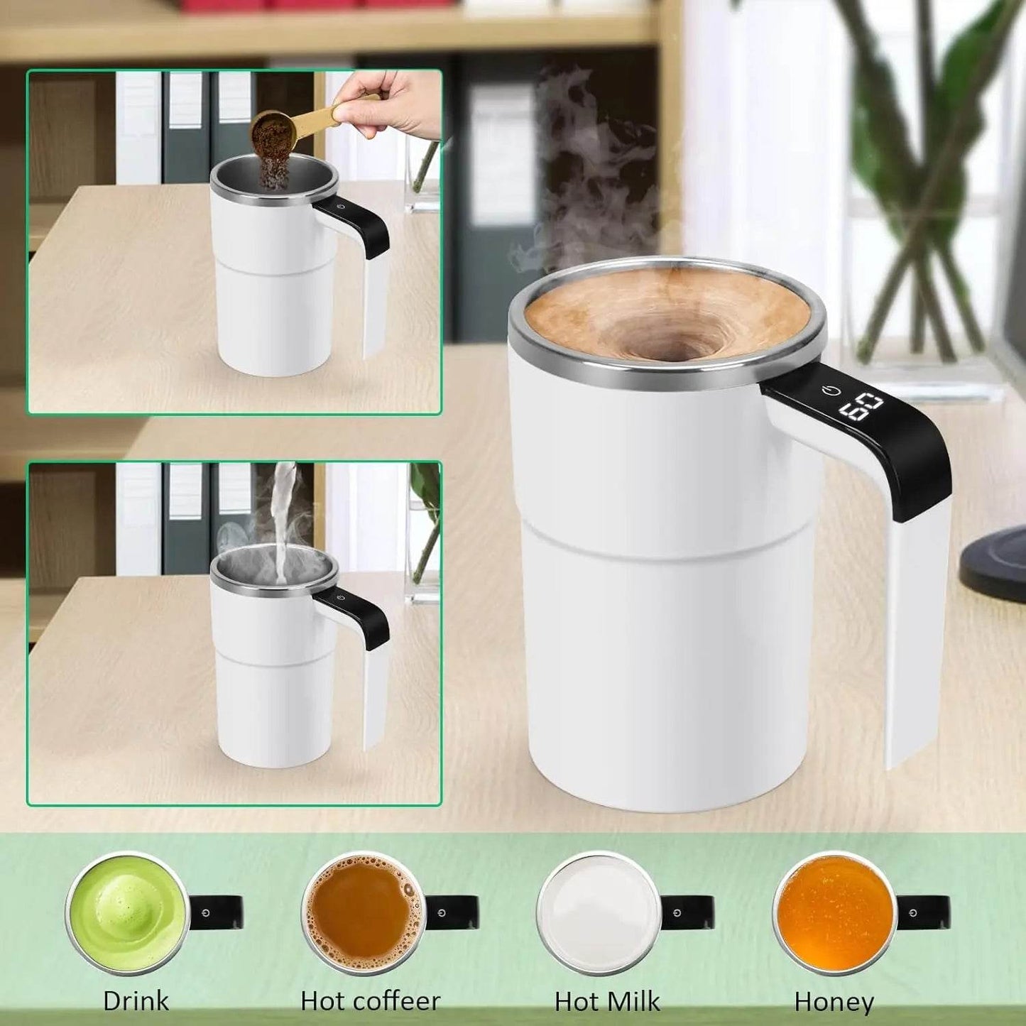 Automatic Self Stirring Magnetic Mug Coffee Self Mixing Mug USB Rechargeable Smart Thermal Cups with LCD Screen Food Safe Mug - My Chroma Cart