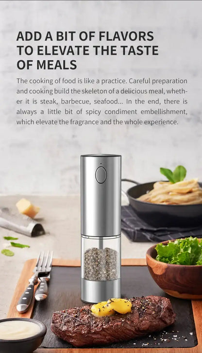 Electric Pepper Grinder Automatic Salt And Pepper Grinder USB Rechargeable Adjustable Coarseness Spice Mill Kitchen Gadget Tools