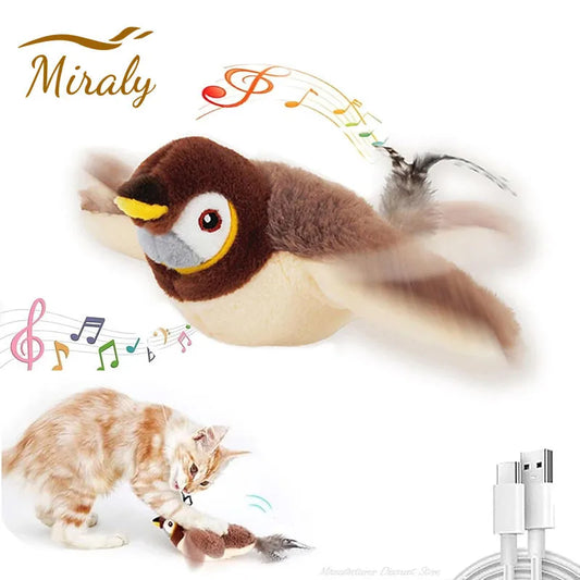 Flying Bird Cat Toy Interactive Cat Toys Rechargeable Chirping Flapping Bird(no Flying) Can Add Catnip Touch Activated Plush Toy