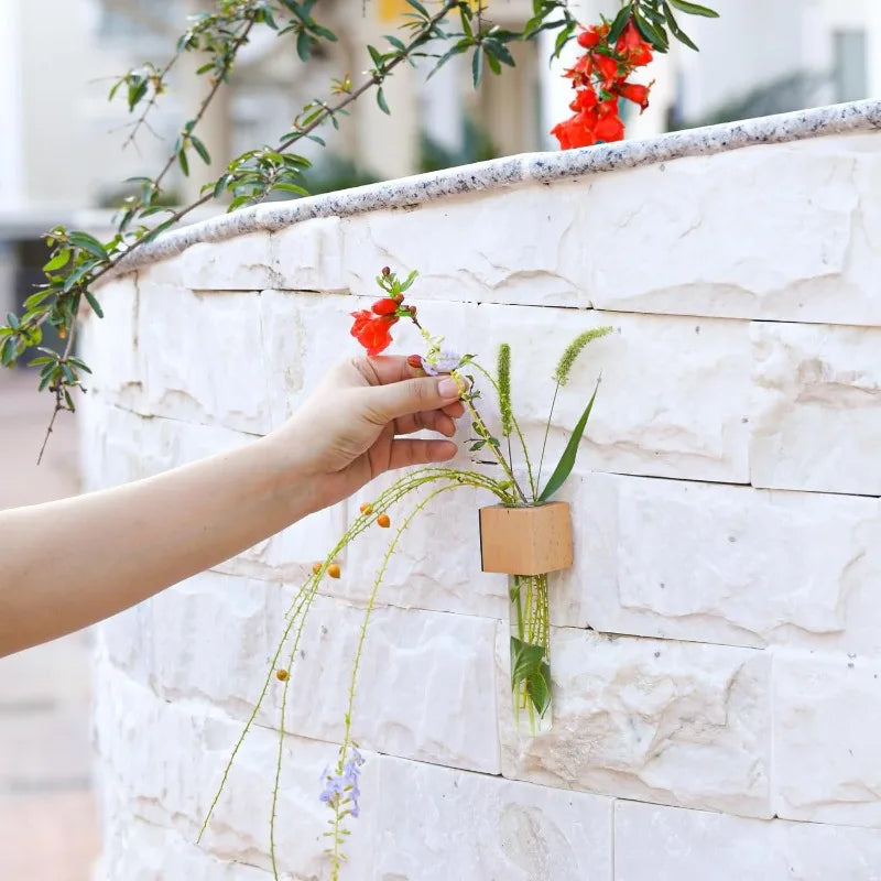 Wood Test Tube Vase Magnetic Flower Decor