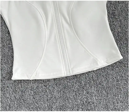 Women's Slim Fit Sport Sleeveless Top Quick Dry Elastic Stand Collar Yoga Fitness Clothing Summer Zipper