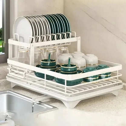 Kitchen Dish Drying Rack with Drainboard & Storage