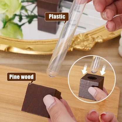 Wood Test Tube Vase Magnetic Flower Decor